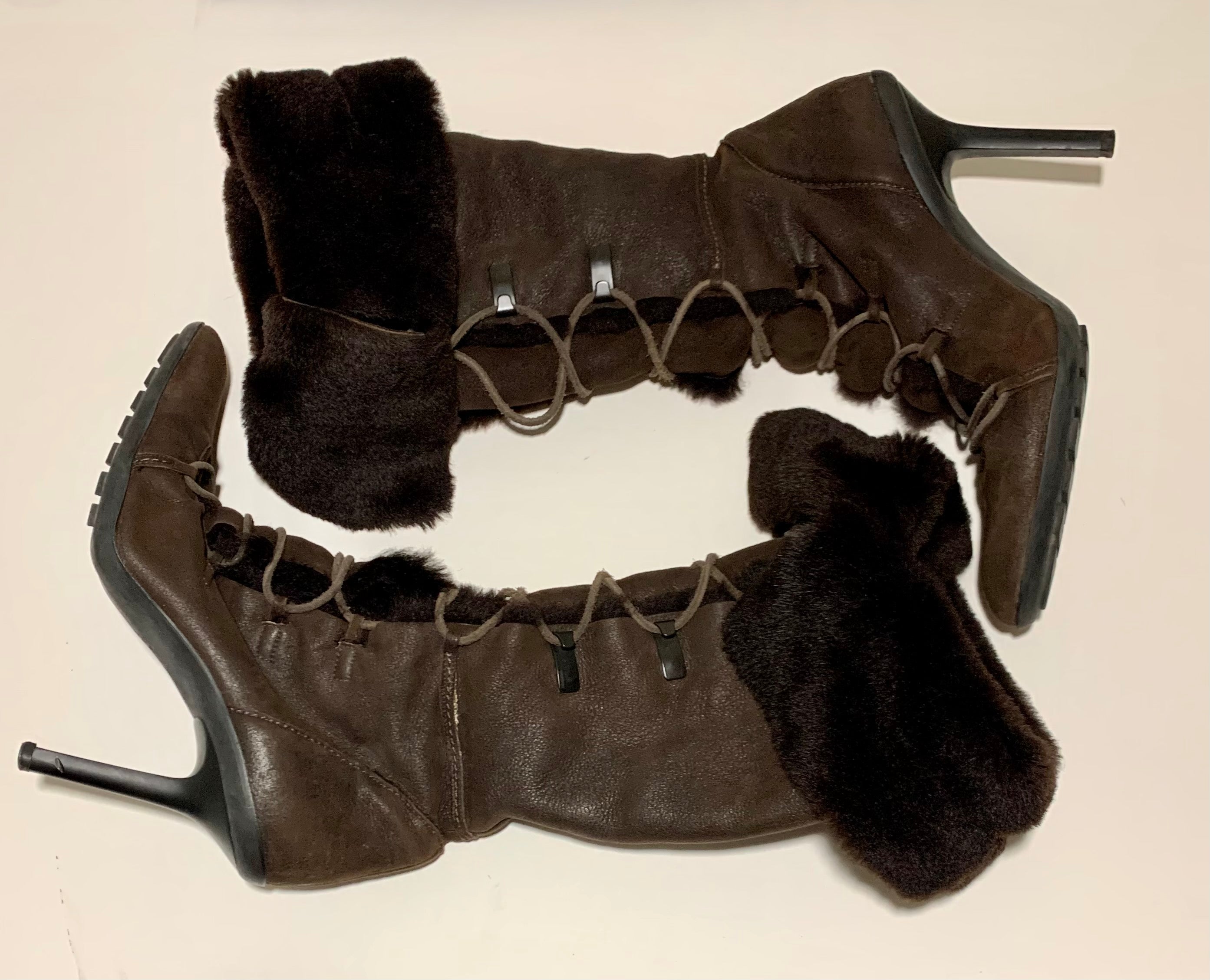 GUCCI::ブーツ:38 1/2[RESALE] GUCCI Long Boots 38 Brown Leather adidas x 73mm Knee-High