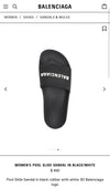 Balenciaga Black Pool Slides - size 39 (US 8/8.5)