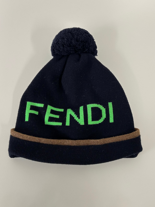MENS Fendi Logo Wool Beanie in Navy
