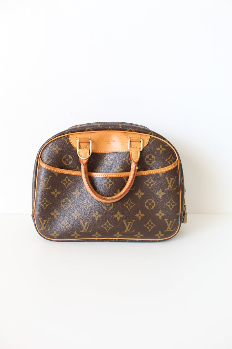 Louis Vuitton Deauville Monogram Satchel Bag Zip Leather Purse Handbag  Brown LV