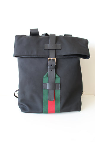 Gucci Web Fold Over Techno Backpack Black