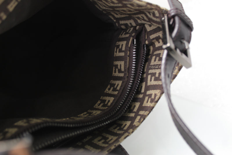 Vintage Fendi Monogram Zucca Shoulder Baguette Barrel Bag