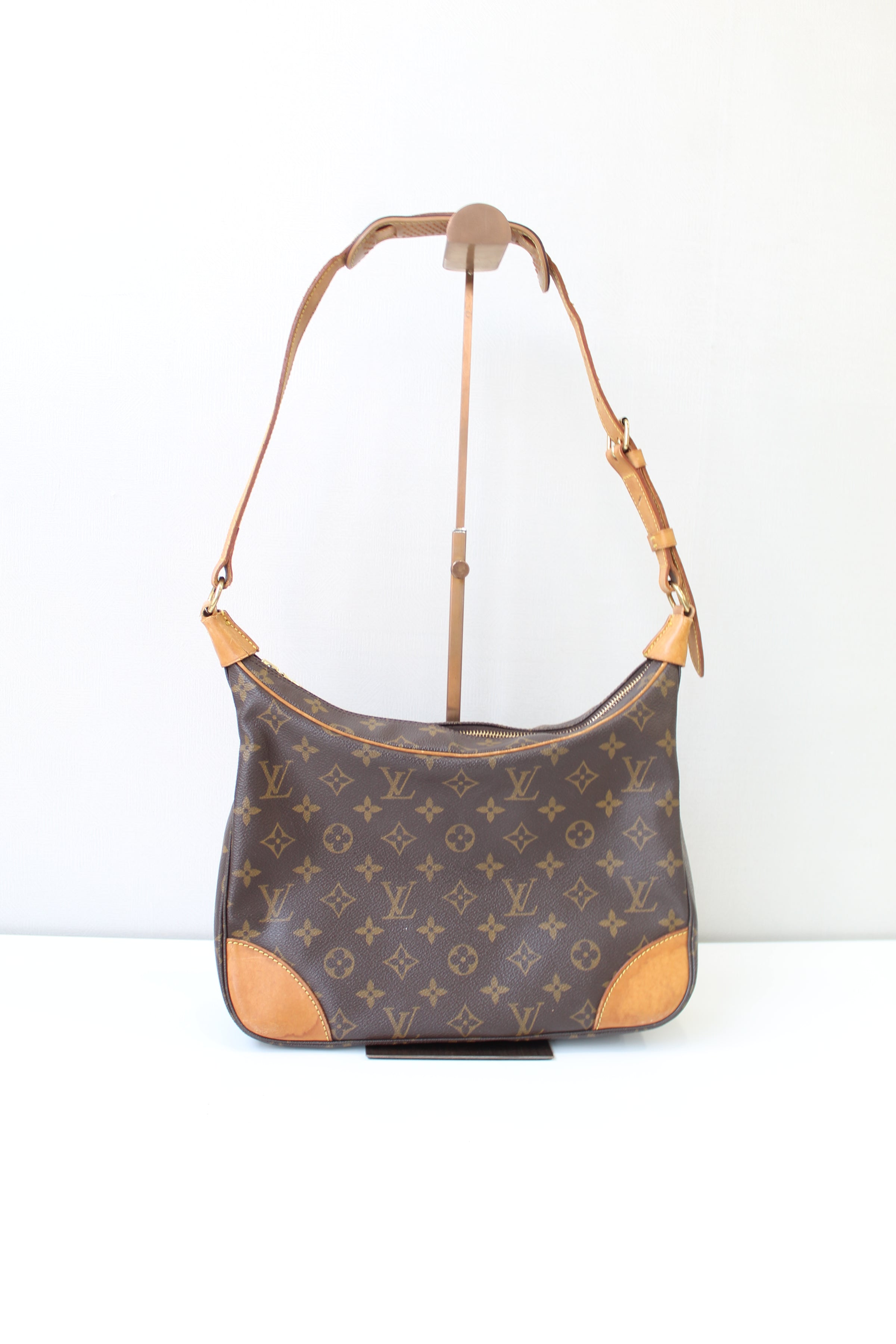 Louis+Vuitton+Boulogne+Shoulder+Bag+GM+Brown+Leather for sale online